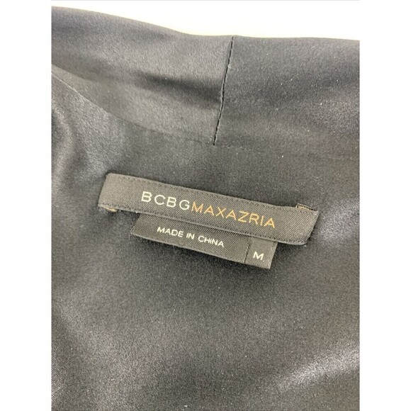 BOGO BCBGMaxazria Silk Dress Black Short Pleated Sleeves Tie Wrap Around Medium - Picture 10 of 14